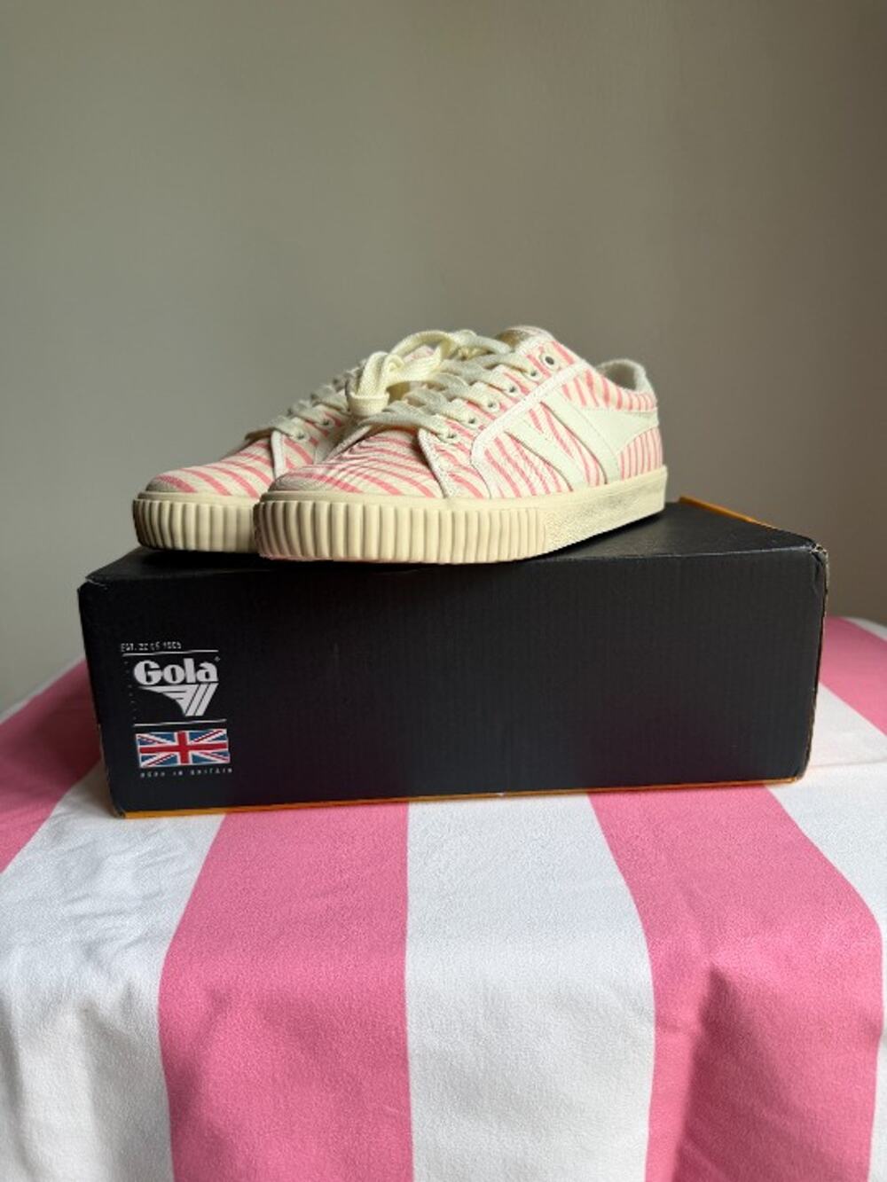 NEW Gola Jardin Stripe Sneakers 7.5 Pink White Tenniscore Talbots